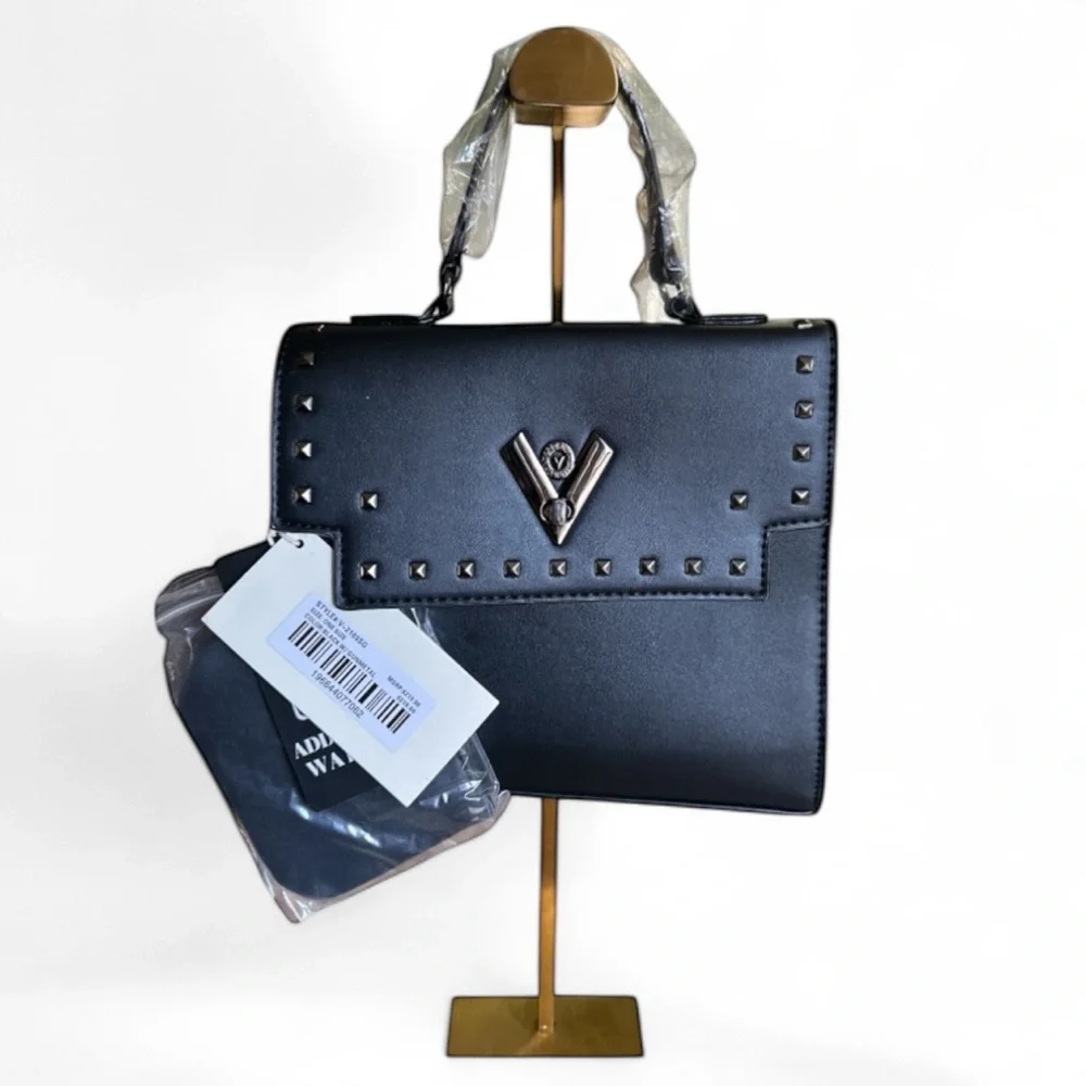 💖 NWT Valentino Orlandi Black Studded Satchel ✨ Vegan Leather Crossbody